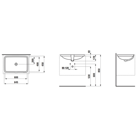 LAUFEN Pro Раковина встраиваемая 60x40x17 см, без отв под смеситель,цвет белый 