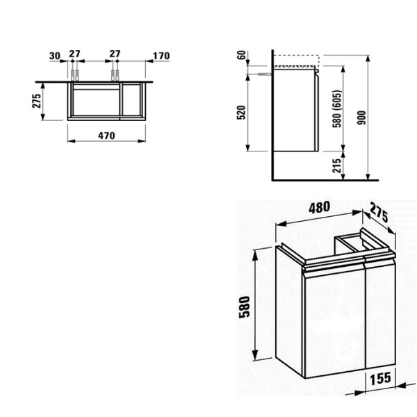 Laufen Pro S Раковина 48х28х85 мм,подв/на базу, левая, с 1 отв. под смес, c перелив, цвет: бел (посл 3 шт СО СКЛАДА продаем с базами 4.8300.1//4.0210) 