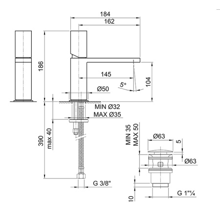 Fantini Milano Смеситель для раковины, 1 отв., с нажимн. донным клапаном, излив 145мм, цвет: Matt Gun Metal PVD 
