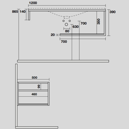 KERASAN SHAPE LOUISE Структура 1220х520 мм., подвесная, нержавеющая сталь, полка черная, цвет черный матовый 