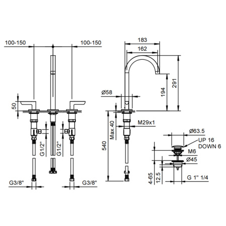 Fantini Icona Deco Смеситель для раковины, 3 отв., с нажимн. донным клапаном, излив 160мм, цвет: хром 