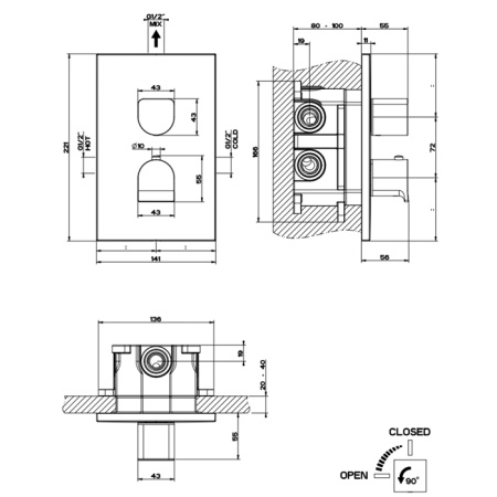 GESSI Rilievo Встраиваемый смеситель для душа, термостатический,  на 1 источник (внешние части), цвет: хром 