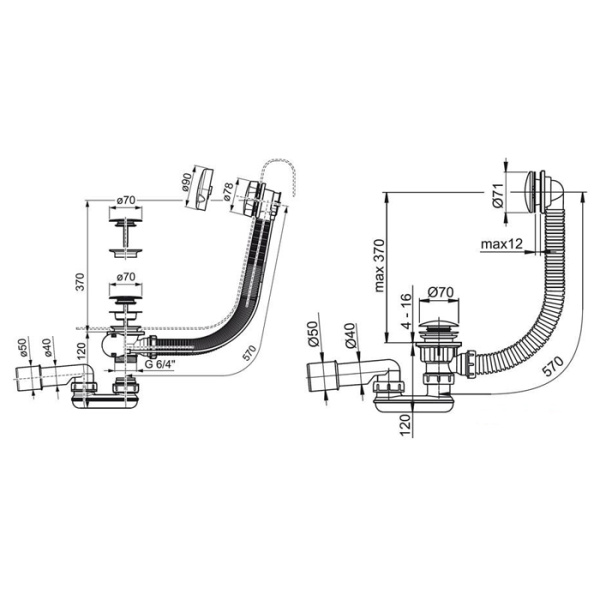 RAVAK Слив-перелив для ванн удлиненный, 800 мм, Click-Clack, хром 