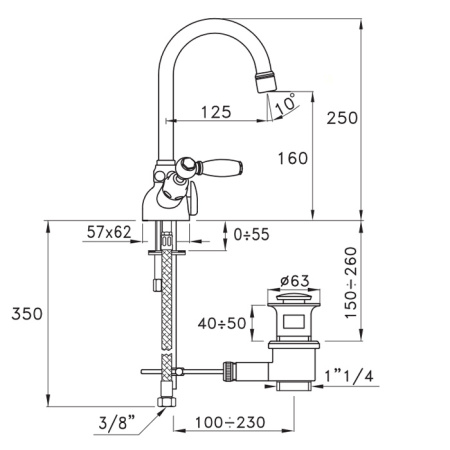Stella Italica Leve Смеситель для раковины на 1 отверстие 3217 с донным клапаном, цвет: хром 