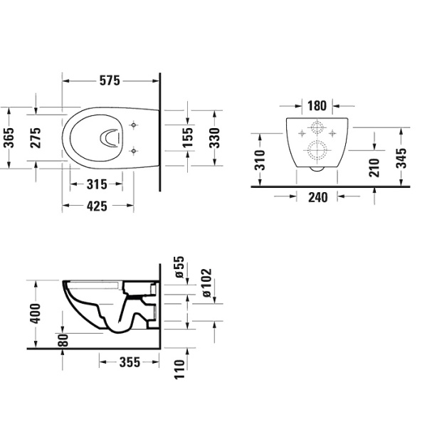 Duravit Architec Комплект: унитаз подв Rimless 575х365 мм, 257209 + сиденье (микролифт) быстросъемное 006969+Durafix, цвет белый (СПЕЦЦЕНА со склада!) 