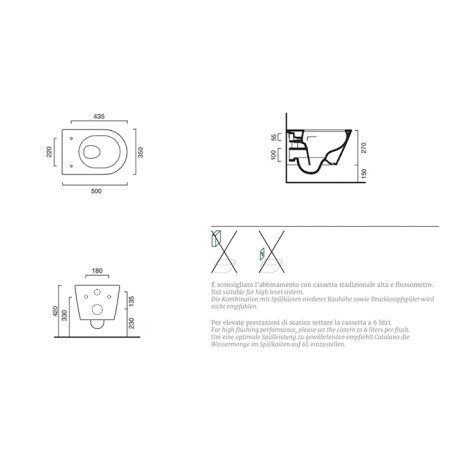 Catalano ZERO Унитаз подвесной 50x35, безободковый, смыв Tornado, покрытие Cataglaze+, без крепежа, цвет белый глянцевый 