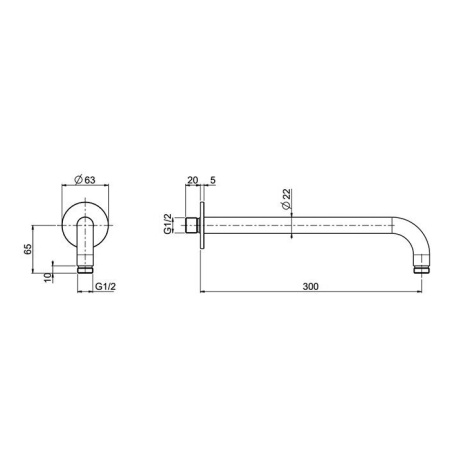 QuadroDesign Душевая программа BD001AS Держатель верхнего душа из стены 400 мм, цвет Brushed Stainless Steel 