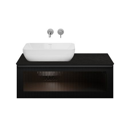 Kerama Marazzi ICONICO Тумба подвесная 100 см. фронт. рифленое стекло, 1 ящик, черная (Цена по АКЦИИ) 