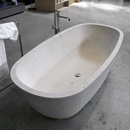 Antonio Lupi Baia Ванна отдельностоящая 185х90х50 см, с д/клапаном (хром), без перелива, без сифона, мат-л : нат.камень, цвет: Pietra Luna 