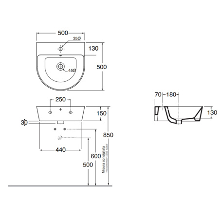 AZZURRA FORMA Раковина 500х500х160 мм., с 1 отверстием для смесителя, с переливом, цвет Antracite 