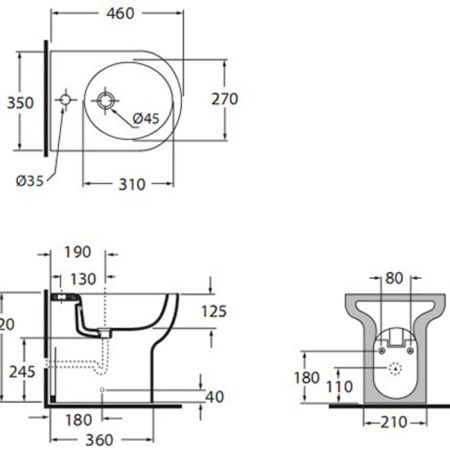 AZZURRA NUVOLA Биде напольное 46х35см c 1 отв. под смеситель, цвет белый, с креплением VFV 