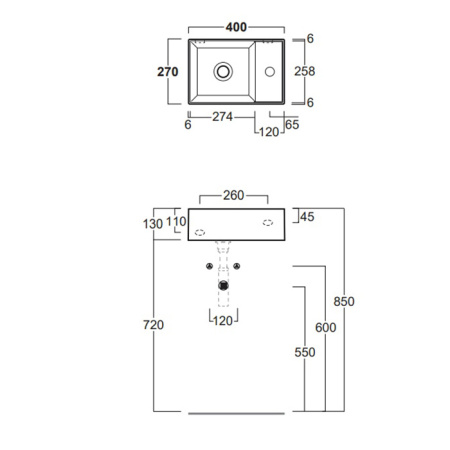 SIMAS AGILE Раковина подвесная 40х27 см, правая , с 1 отв под смеситель,цвет белый 