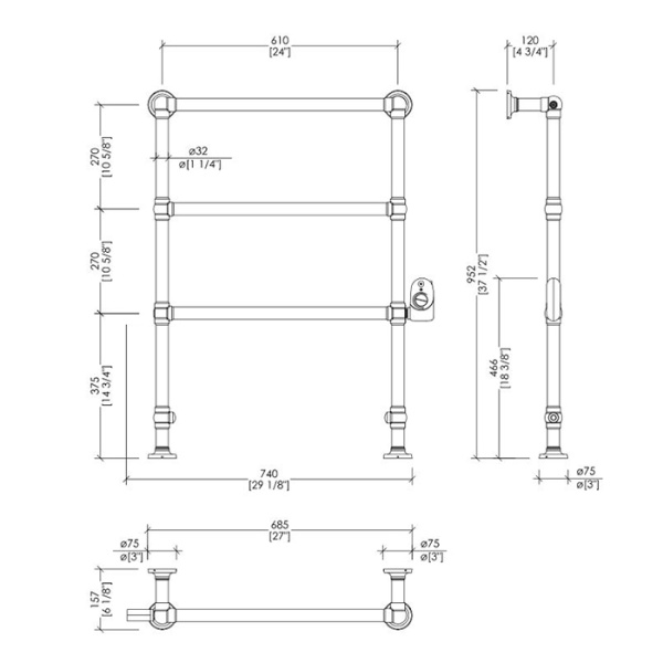 DEVON&DEVON BACCUS 4 Полотенцесушитель электрический 740х952x157 мм., термостат (хром) справа, цвет хром 