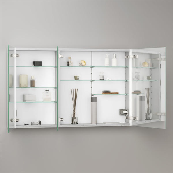 Keuco SOMARIS Зеркальный шкаф 1200x710x128мм 3-дверный двустор. зеркало, P 44 c плавным закр., корпус: алюминий серебристый цвет: 