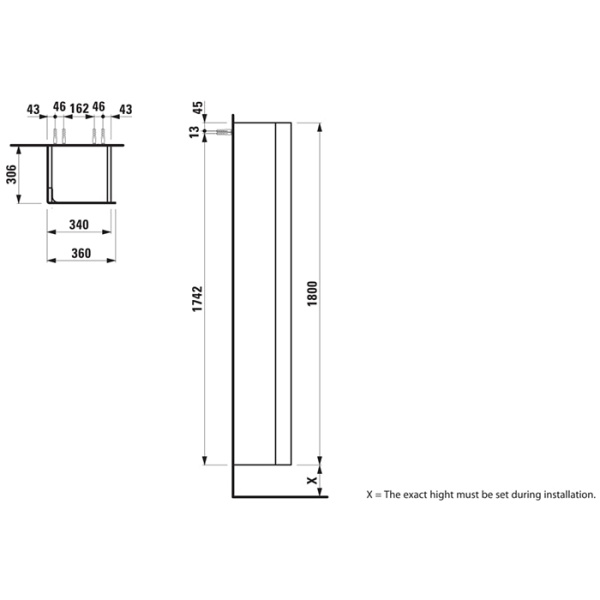 Laufen INO Шкаф подвесной, 360х305х1800мм, с 1 дверцей, петли слева SX, цвет: темный орех 