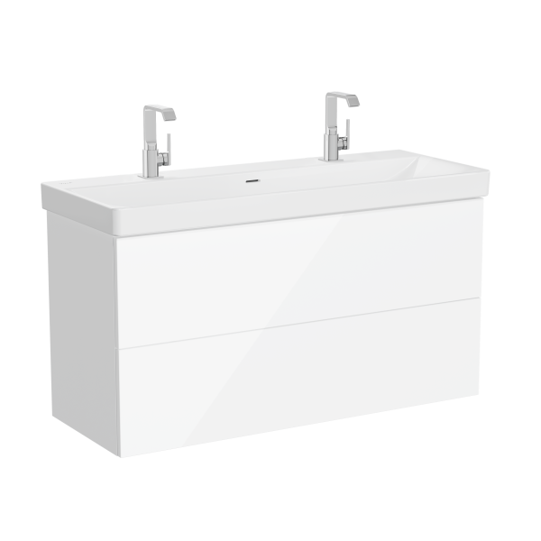 Тумба Metropol Pure с раковиной c 2мя ящиками, 120 см, с подсветкой в верхнем ящике, цвет глянцевый белый 