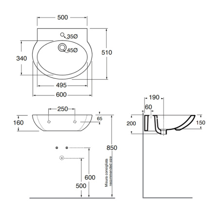 AZZURRA FAST Раковина 60X51XH19 cm, c 1 отв под смеситель, цвет белый 