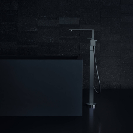 AX Edge Смеситель для ванны напольный, на 1 отв., с ручным душем, излив 255мм, алмазн. огранка, цвет: хром 