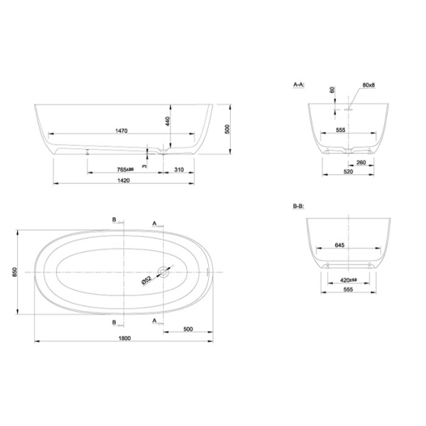 KNIEF Prime Selected ванна отдельностоящая овальная 180х85xh50 cm, со  слив переливом , цвет белый матовый 