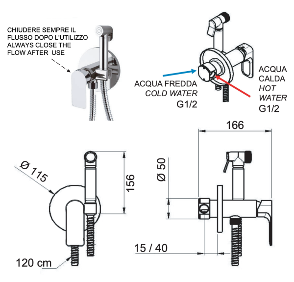 Гигиенический душ со смесителем Remer Infinity I65WBG, золото брашированное 