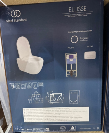 Ideal Standard Ellise Унитаз подвесной 545х365 мм безободковый  с сиденьем и крышкой SoftClose, со скрытым крепежом цвет: белый глянец 
