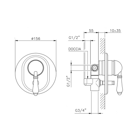 Nicolazzi Unico Встраиваемая часть для душа с переключателем, подключение смешанной воды 1/2" и 3/4" (новый арт C4060) 