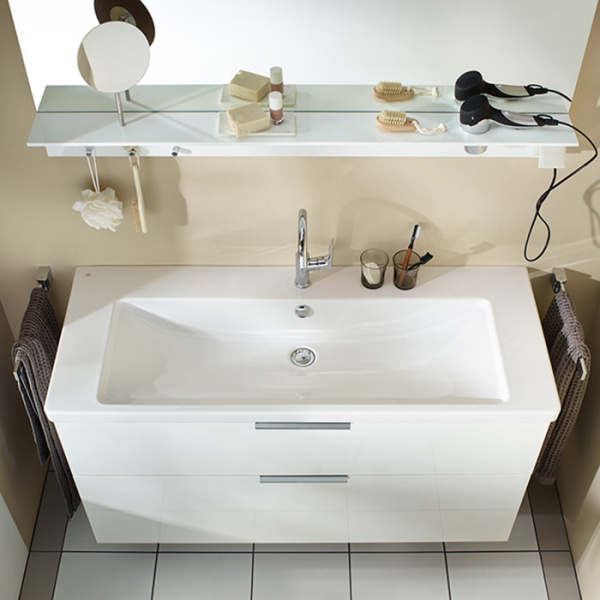 BURGBAD Eqio База подвесная с керамическим умывальником 1230х490х645 мм. 2 ящика с ручкой желоб., c 1 отв под смес.   цвет белый глянц F2009 