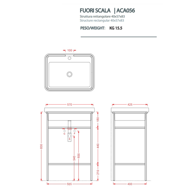 Artceram FUORI SCALA Раковина встраиваемая, 60х45см, c 1 отв под смеситель, без перелива, цвет: matera 