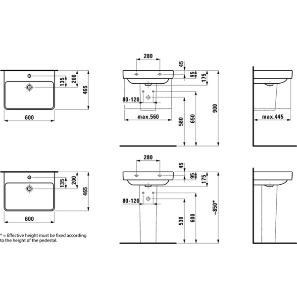 LAUFEN PRO S Раковина 600х465х95 мм., подвесная, с 1отв для смесит, с переливом, цвет белый (последние 6шт продаем с меб 4.0223.2.110.26!) 