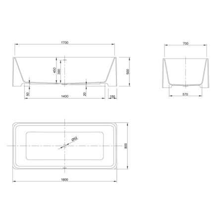 KNIEF Feel Ванна отдельностоящая 180х80х50 см, со сливом, цвет белый матовый 