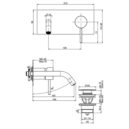 Fima Carlo Frattini Spillo Up Cмеситель для раковины, встраиваемый, излив: см., цвет: золото 