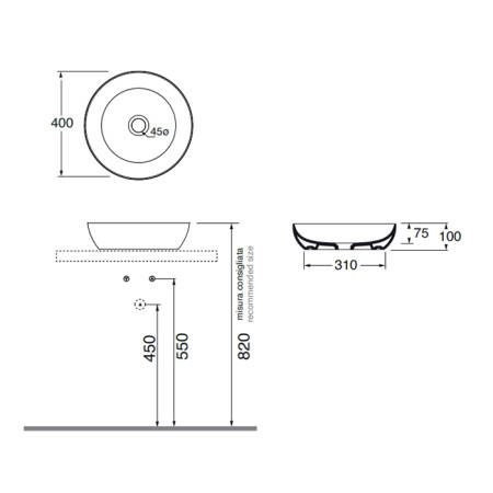AZZURRA ELEGANCE CIRCLE  раковина чаша 40х40х10см без отв. под смеситель , цвет Tortora 