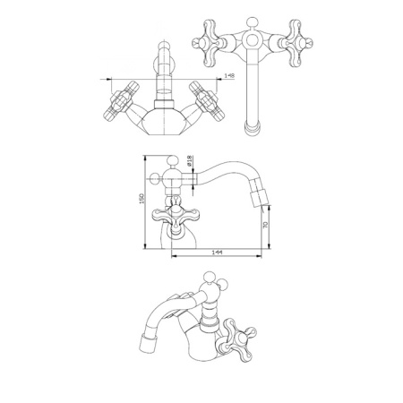 Daniel Revival Смеситель на биде, излив поворотный, с донным клапаном, бронза 63 