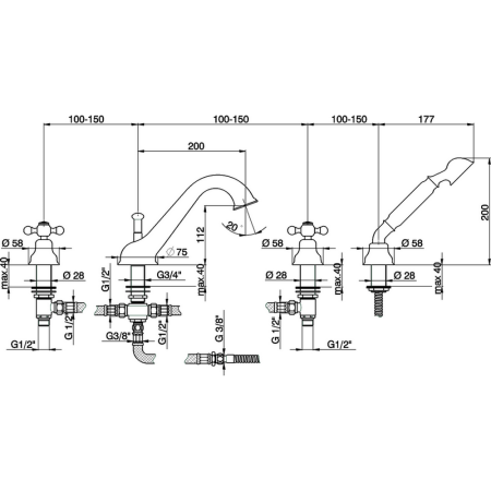 CISAL Arcana Ceramic Смеситель на борт ванны на 4 отверстия, цвет золото 