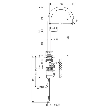 AX One Смеситель для раковины Sel 260, p-open, цвет полированное золото 