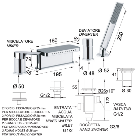 Смеситель для ванны Remer Infinity I06NO, черный матовый 