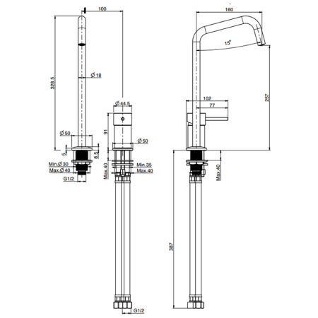 Fima Carlo Frattini Spillo Up Смеситель для раковины, на 2 отв., с донным клапаном, цвет: чёрный матовый 