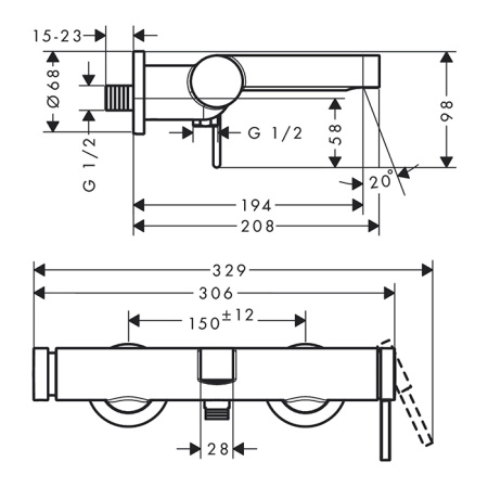 HANSGROHE FINORIS Смеситель для ванны настенный, однорычажный, цвет черный матовый 