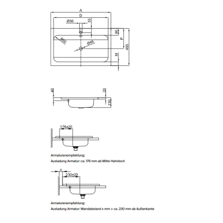 BETTE One Раковина встраиваемая на столешницу  600×495×130 мм,  без отв под смес.с перел. с крепл. в компл.цвет белый (СПЕЦЦЕНА со склада) 