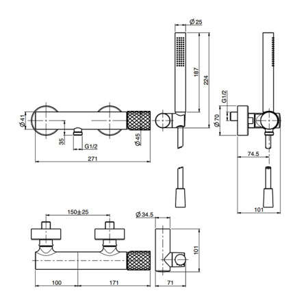 Fima Carlo Frattini Colonne doccia Душевая стойка, верхний душ 25см., со смесителем, с держателем и ручным душем, цвет: хром 