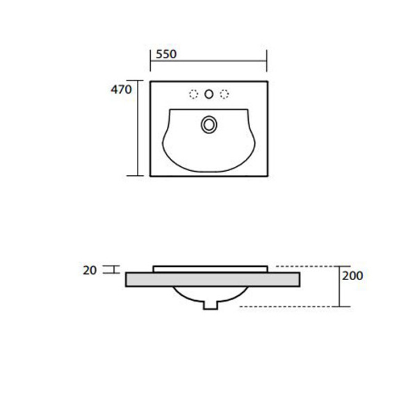 KERASAN Bentley Раковина встраиваемая 55х47хh2см, с 1отв. под смеситель, цвет белый (4 стороны глазированы) (НЕ производится!) 