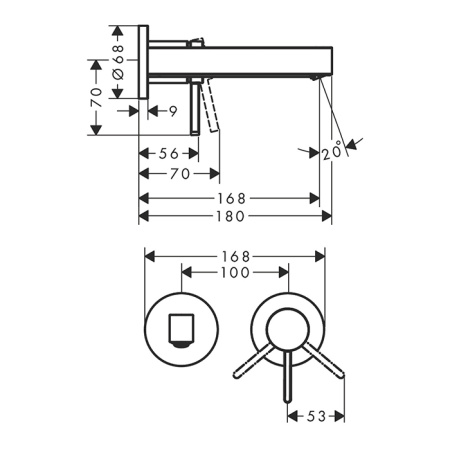 HANSGROHE FINORIS Смеситель для раковины настенный, однорычажный, излив 168 мм., внешняя часть, цвет хром 