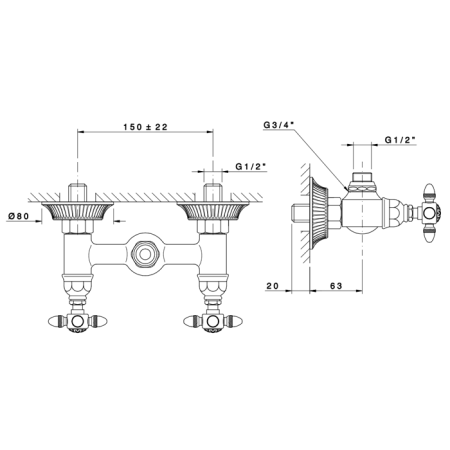 Nicolazzi Impero Смеситель  для душа без гибкого шланга и лейки на 2 отверстия, цвет: хром 