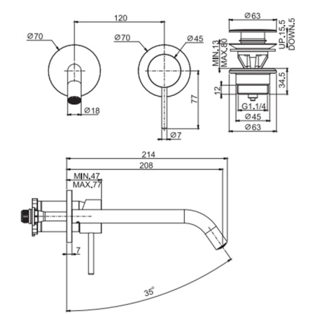 Fima Carlo Frattini Spillo Up Cмеситель для раковины, встраиваемый, излив: см., цвет: чёрный матовый 