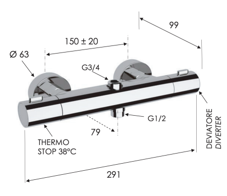 Смеситель термостатический для душа Remer Elegance EQ3234 