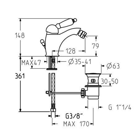 Gattoni Orta Смеситель для биде с низким изливом, с белой ручкой, с донным клапаном, цвет бронза (Заказ по запросу!) 