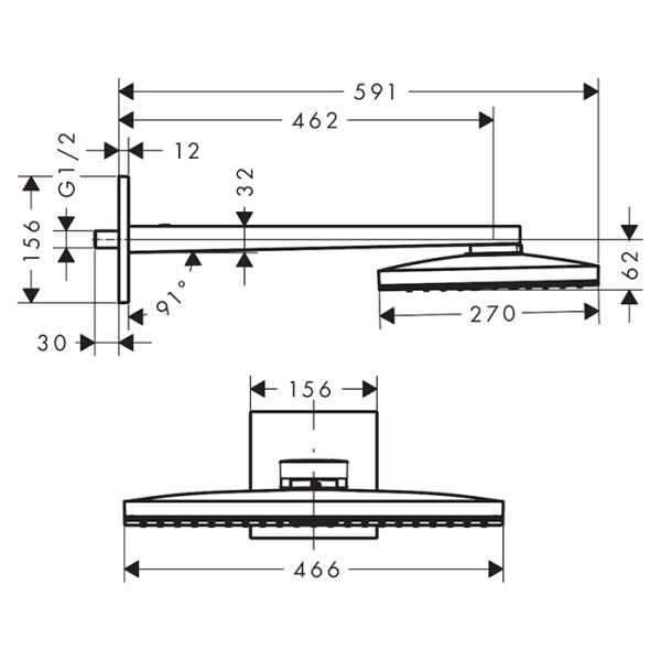HG Rainmaker Select 460 EcoSmart Верхний душ 586x258мм, настенный, 3jet (Rain, Rainflow Waterfall, MonoRain), цвет: белый/хром 