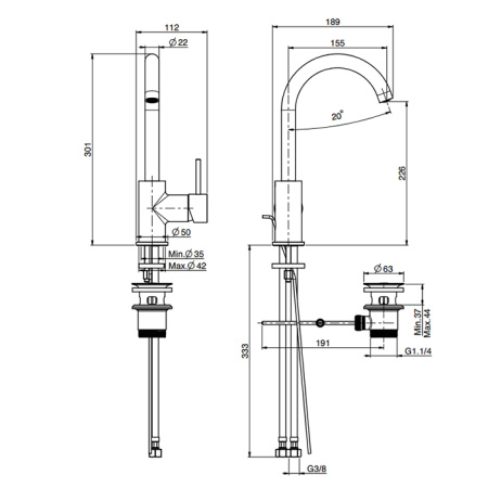 Fima Carlo Frattini Spillo Up Смеситель для раковины, на 1 отв., с донным клапаном, цвет: хром 