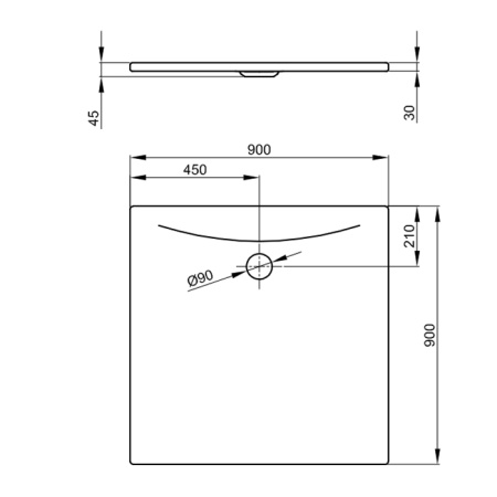 BETTE Душевой поддон квадратный 90х90хh6,5см, D 90 мм, с покрытием BetteGlasur ® Plus цвет белый 
