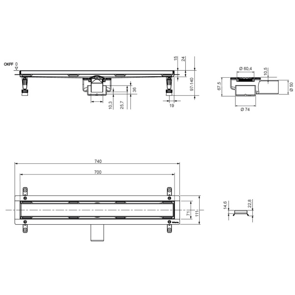 TECEspring linus. Комплект для монтажа дренажного канала, 700 мм, plate, с мембраной 